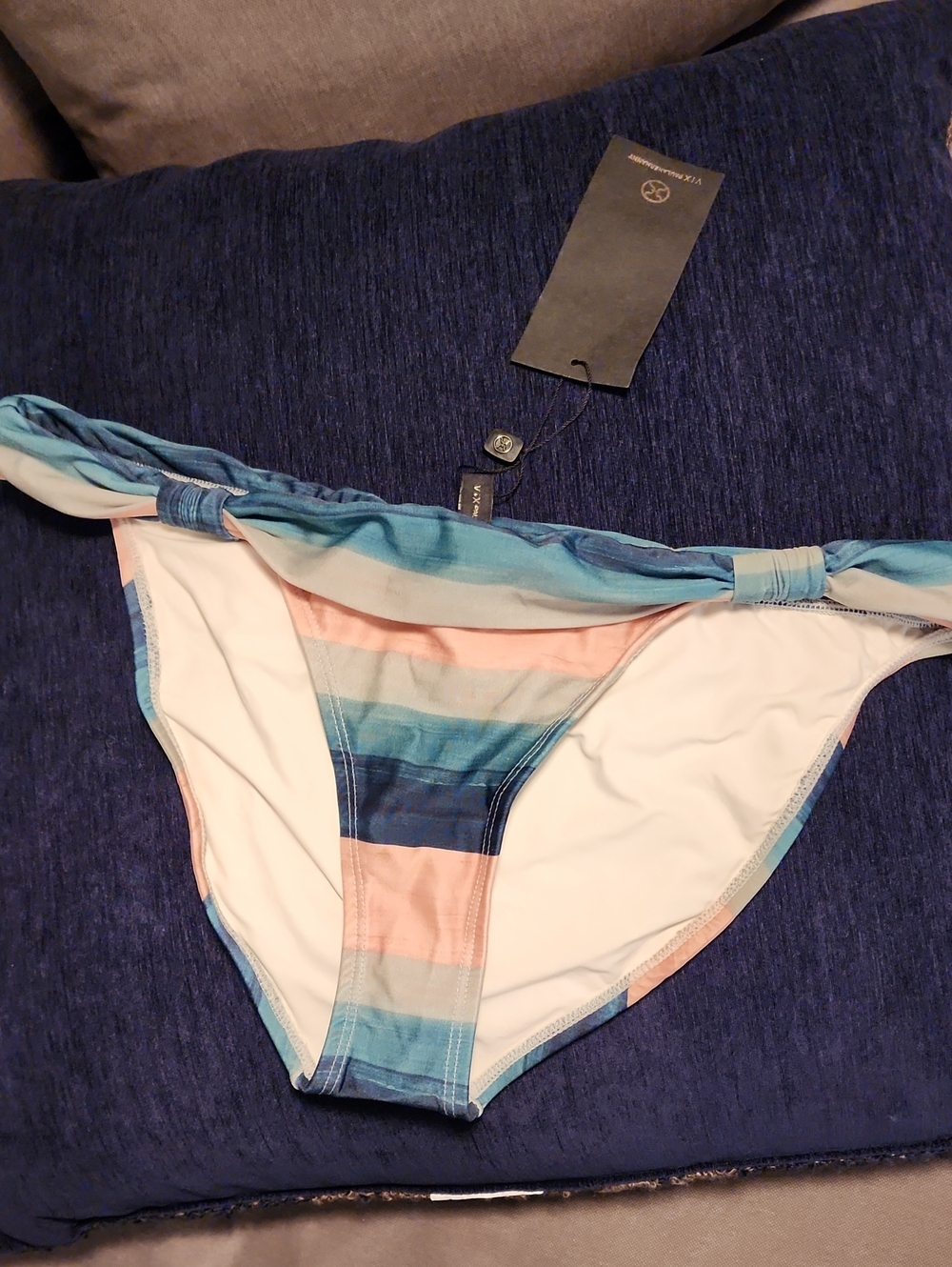 NEW! Beachy Vix Paula Hermanny Striped Bikini Bottoms in Peach and Teal